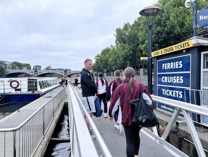 School students boarding the ferry at Southgate